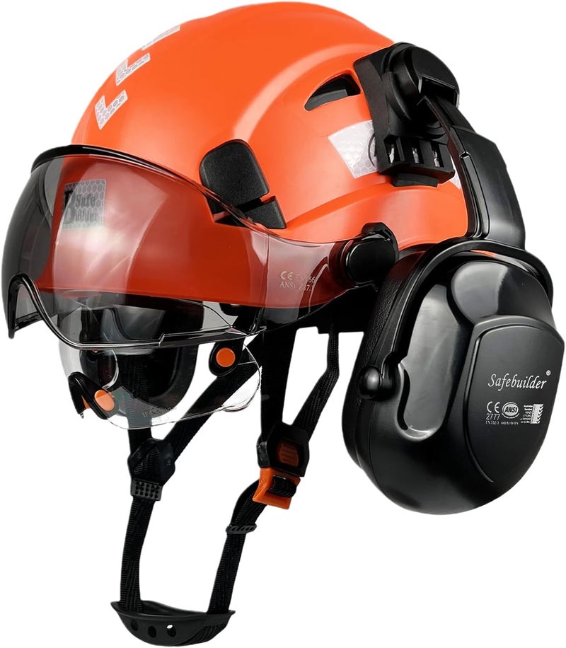 SAFEBUILDER Industrial Safety Helmet with Visor Ear Muffs Hard Hat with Visor Vented Hardhats Construction Work Head Protection ANSI - Image 1
